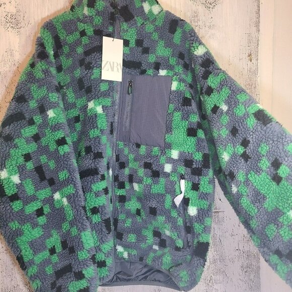 ZARA MAN NWT FW22 GRAY ABSTRACT PRINT FLEECE JACKET 3548/307 l-xl - Picture 5 of 13